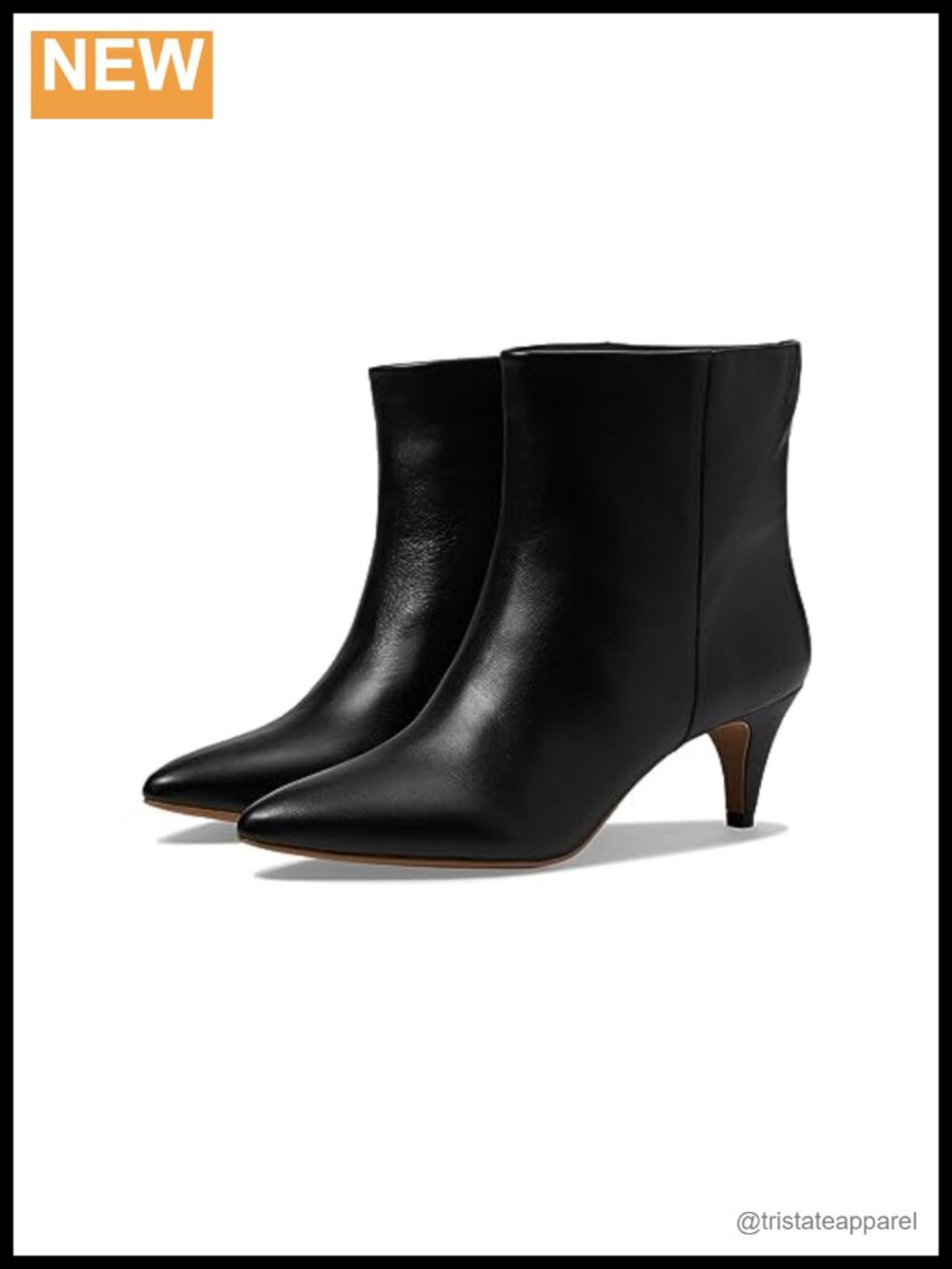 Leather Ankle Bootie with Block Heel, Pointed Toe